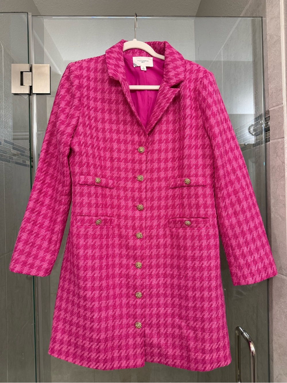 Tuckernuck pink houndstooth tweed dress